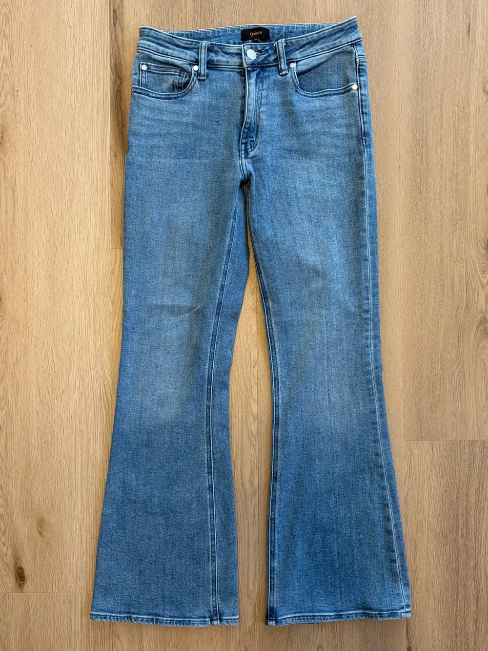 Quince Luna Stretch Flare Jeans in Seaside Blue